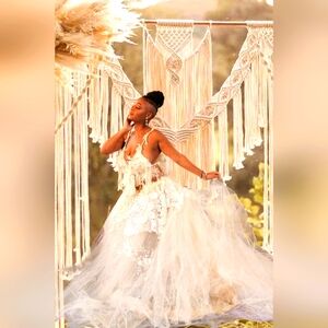 "ALYSHA" Powder Ivory & Blue Macrame Boho Wedding Ballgown Set